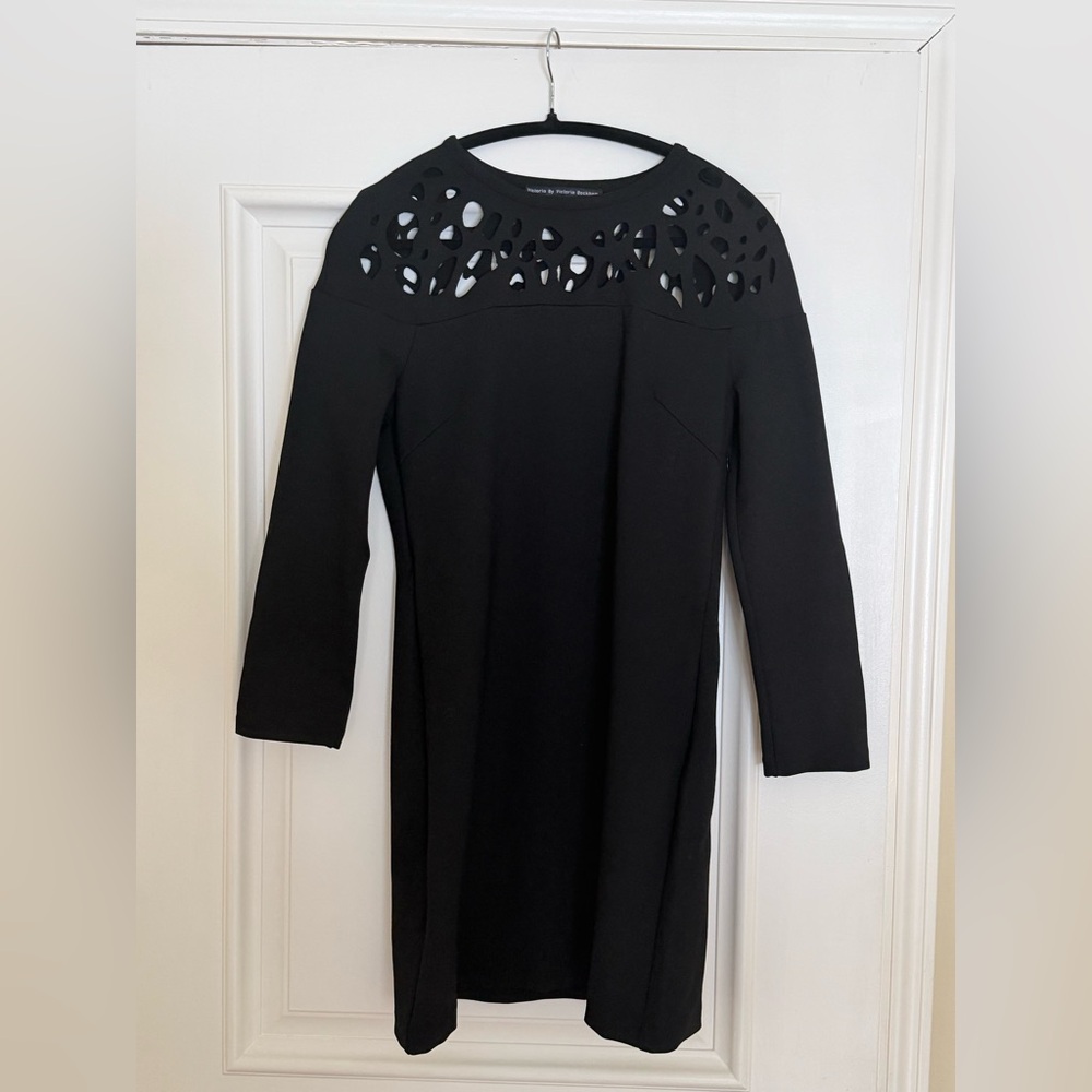 Victoria by Victoria Beckham Black Cutout Detail Dress Size 17 Long Sleeve Midi